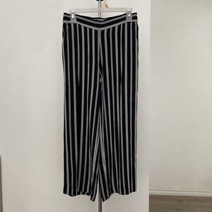 LOFT XS Black White Boho Summer Coastal Beach Resort Flowy Stripe Wide Leg Pants